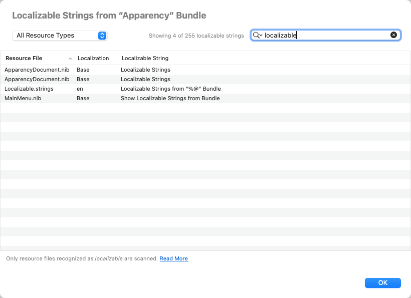 localizable strings inspector