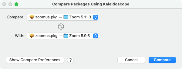 Compare Packages dialog